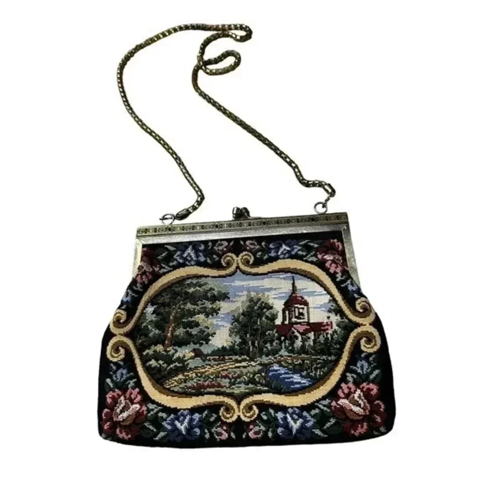 Vintage Womens Floral Print‎ tapestry Black One Size